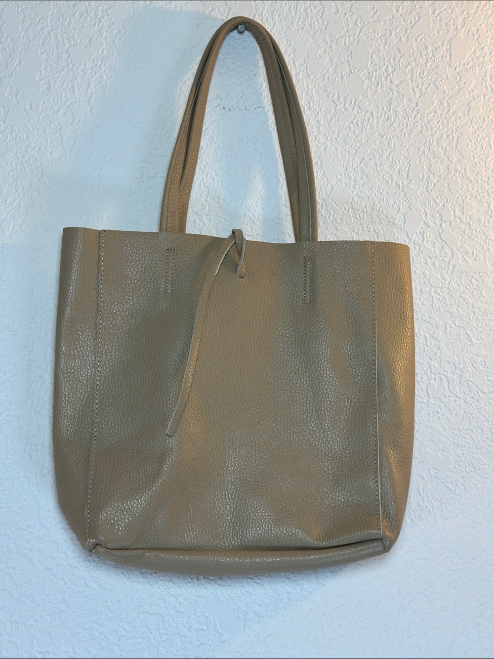 Classic Leather Taupe Tote Bag